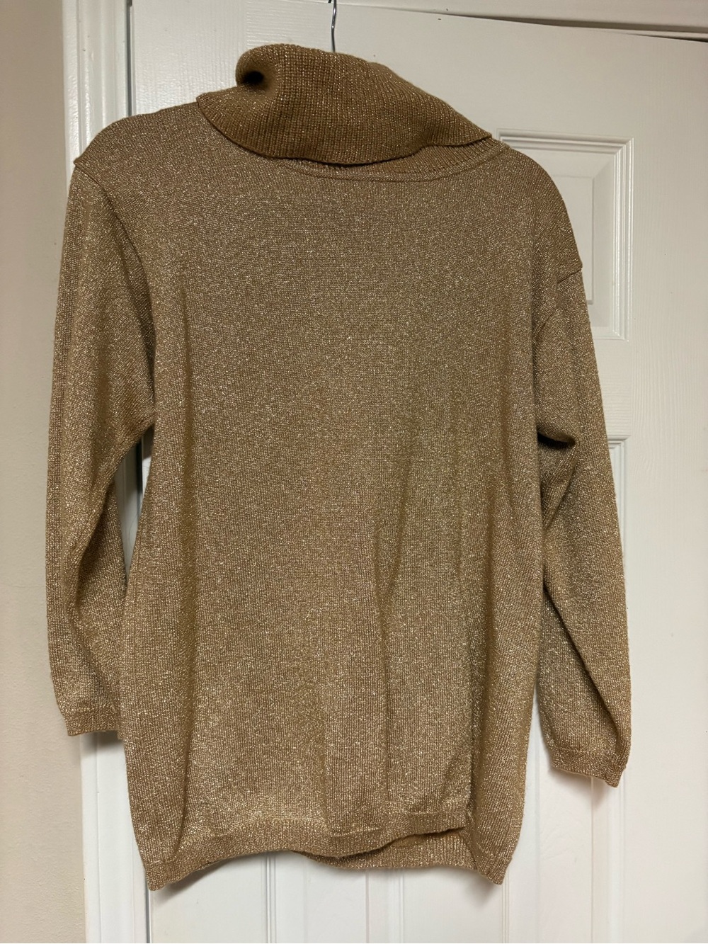 Preswick & Moore Metallic Gold Wool Blend Cowl Neck Shimmer Sweater M